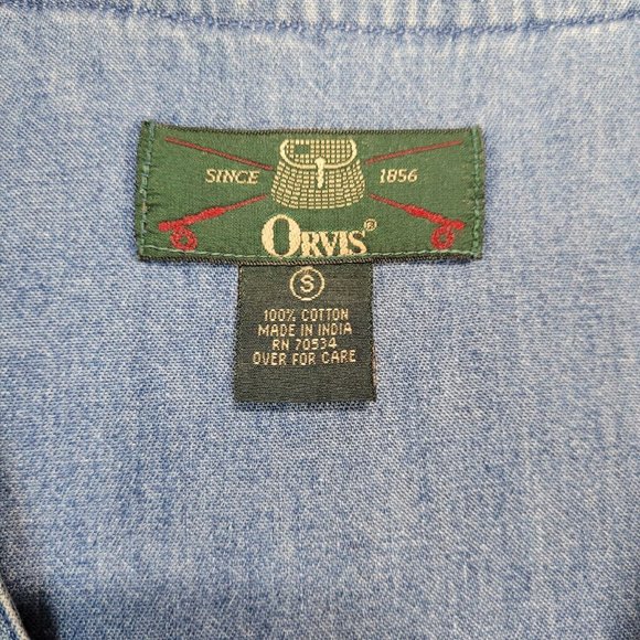 Orvis Vintage Size S Denim Vest Blue Jean Med. Wash Vest Buttons Inside Pockets - Picture 4 of 8